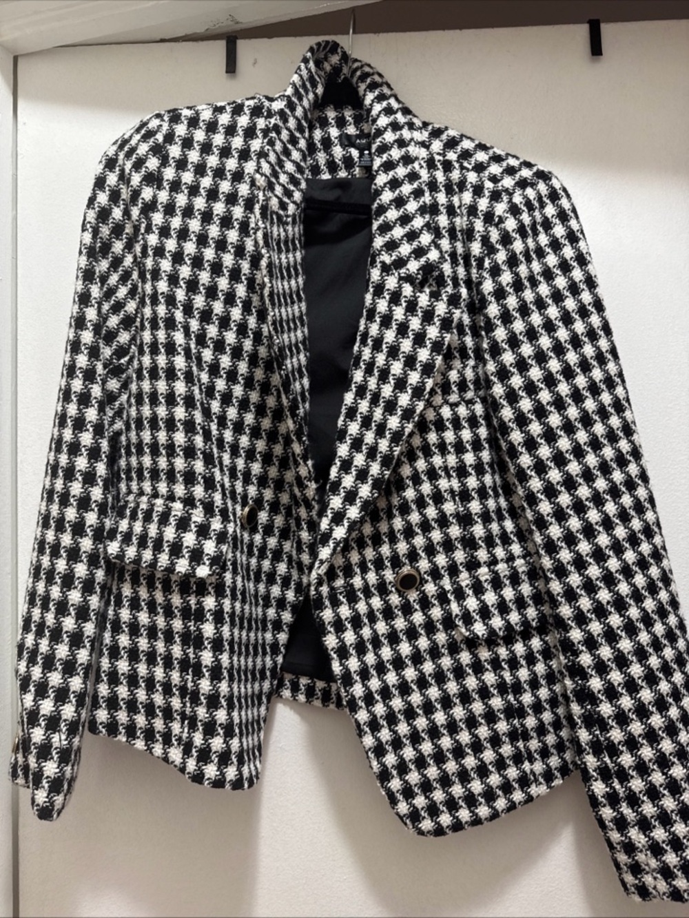 Aqua Black & White Houndstooth Blazer Jacket